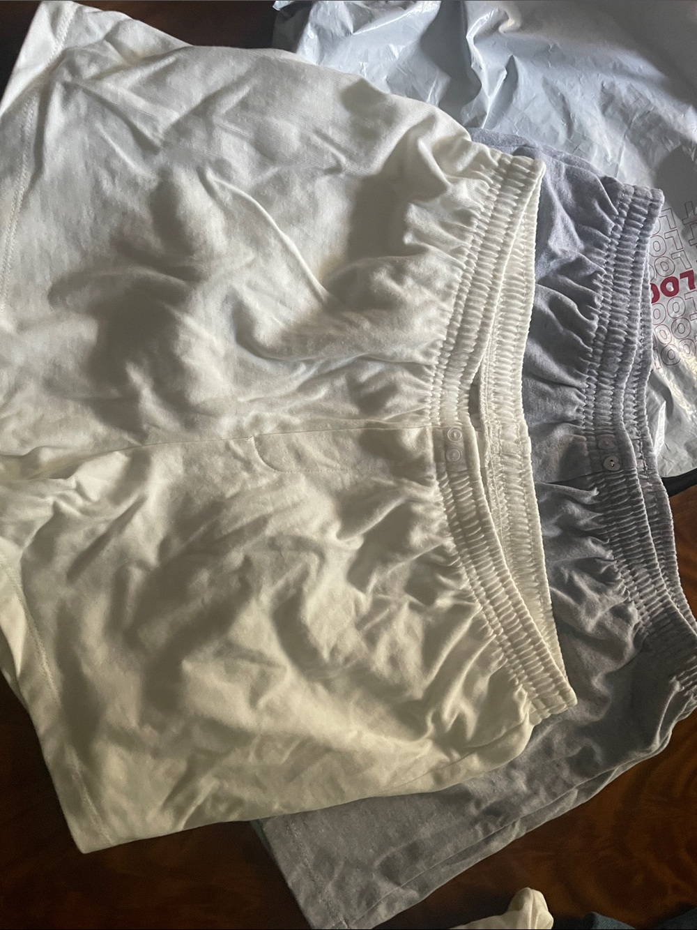 SET Active Women's Athletic Shorts in White and Light Gray original packaging